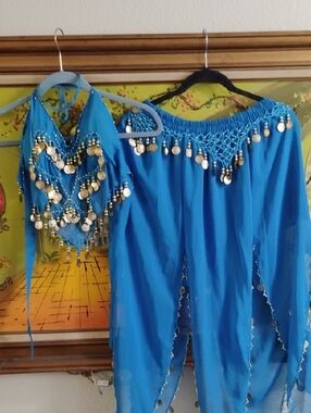Turquoise Coin-Trim Belly Dance Set